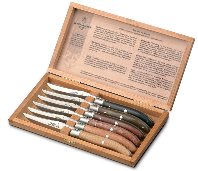 Steak Knives, Mixed Wood, Set of 6, by Claude Dozorme