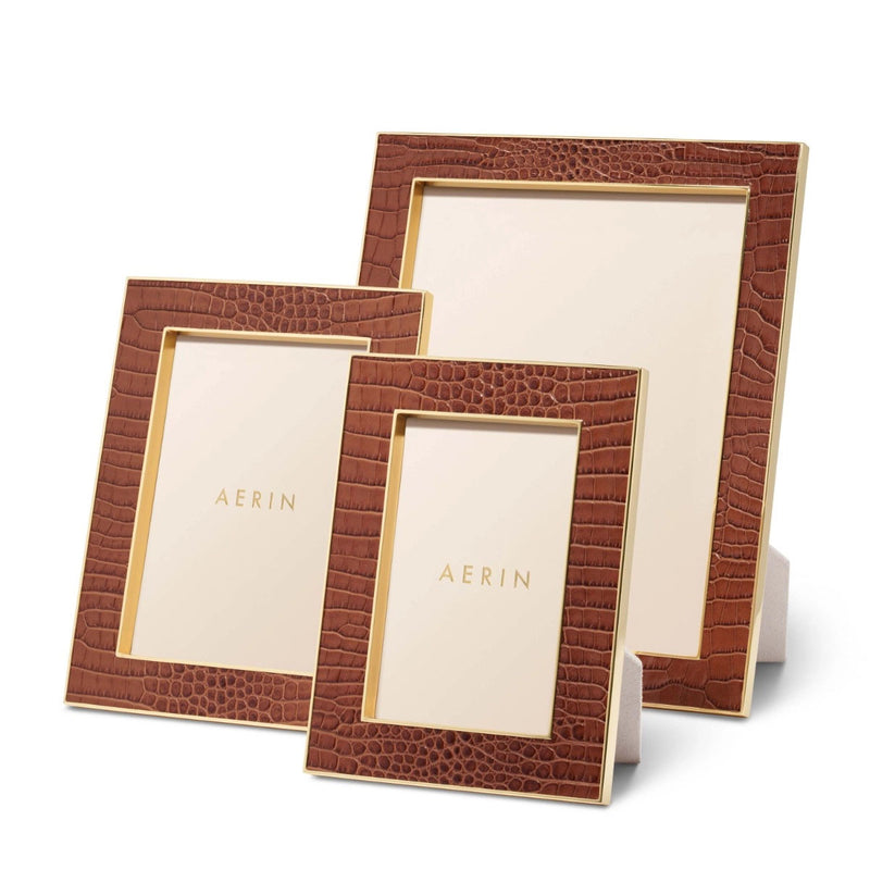 Aerin Classic Croc Leather Frame, Chestnut, 5 x 7"