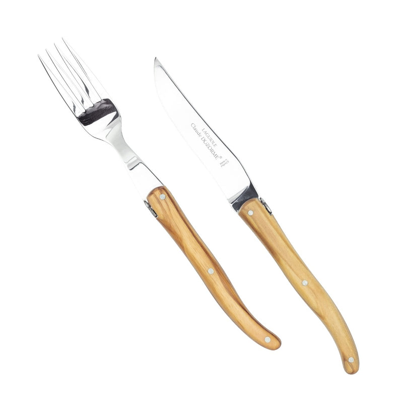 Claude Dozorme Super Laguiole Olive Wood Steak Knife and Fork Set. #2