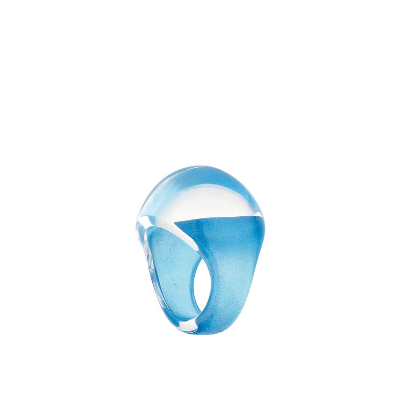 Lalique Cabochon Clear with Blue Patina Ring, Size 54