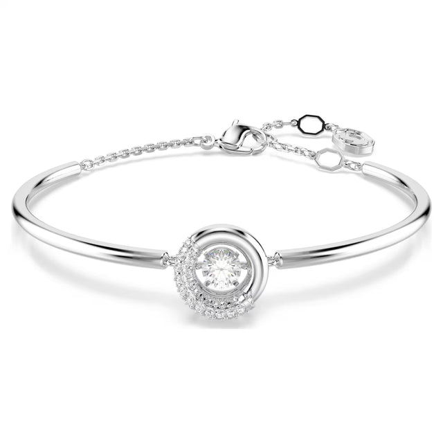 Swarovski Dextera bangle, Round cut, White, Rhodium plated, Medium