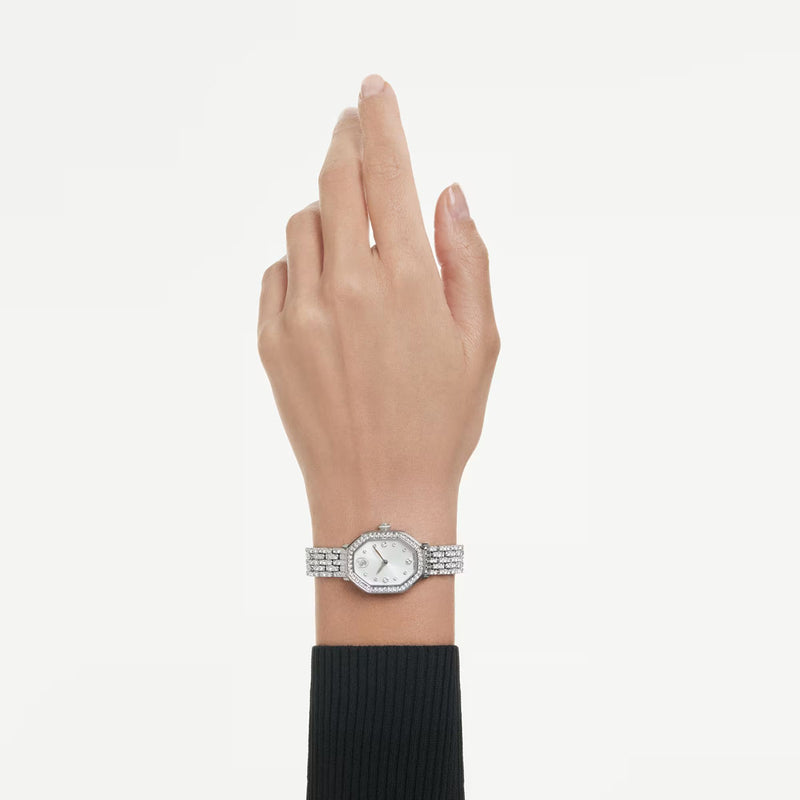 Swarovski Dextera octagon watch, Crystal, Swiss Made, Metal bracelet, Silver tone, Stainless steel