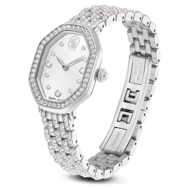 Swarovski Dextera octagon watch, Crystal, Swiss Made, Metal bracelet, Silver tone, Stainless steel