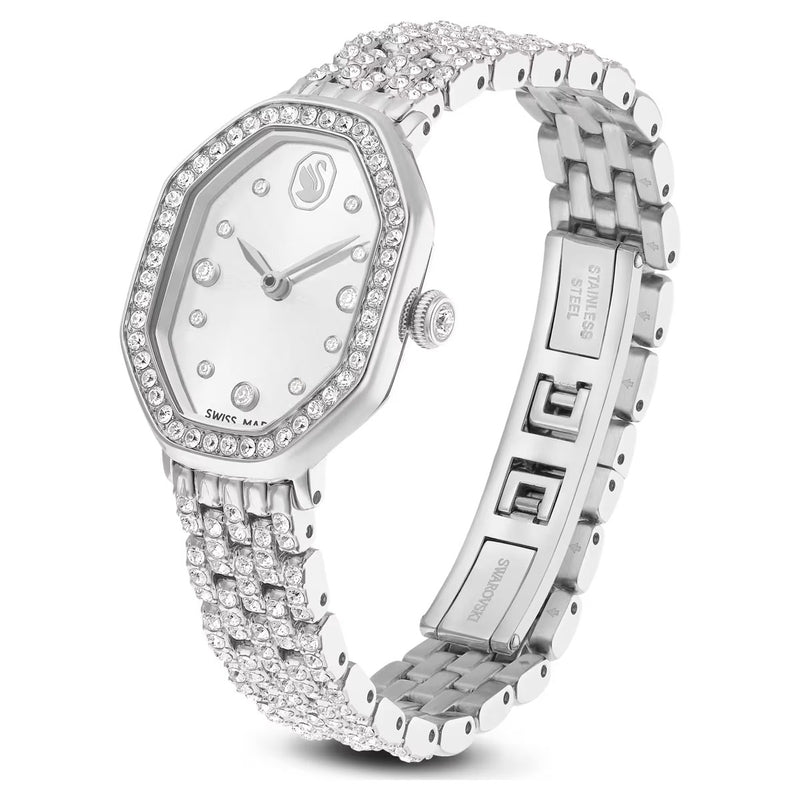 Swarovski Dextera octagon watch, Crystal, Swiss Made, Metal bracelet, Silver tone, Stainless steel