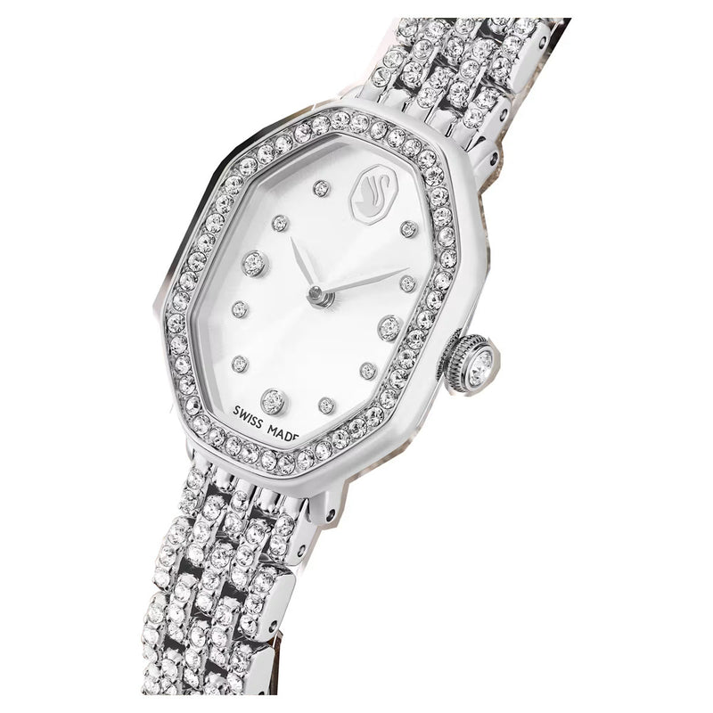 Swarovski Dextera octagon watch, Crystal, Swiss Made, Metal bracelet, Silver tone, Stainless steel