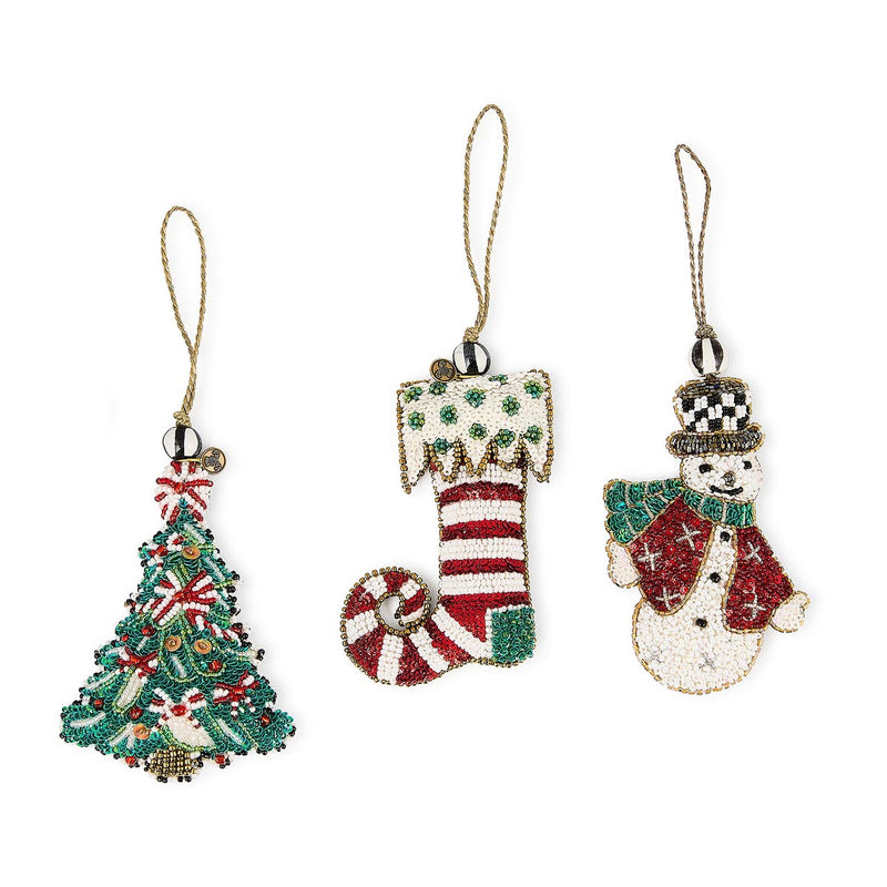 Mackenzie-Childs Cozy Holiday Beaded Ornaments, Set of 3