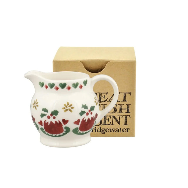 Boxed tiny ceramic jug ornament with holly floral pattern and side handle