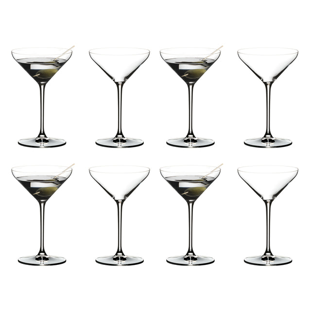 Riedel Extreme martini glasses set of 8, clear bowls, slim stems, polished bases