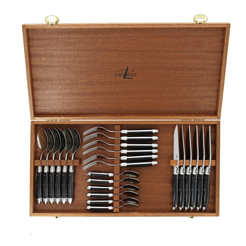 Forge de Laguiole Set of 24 pieces, Ebony Shiny Handle