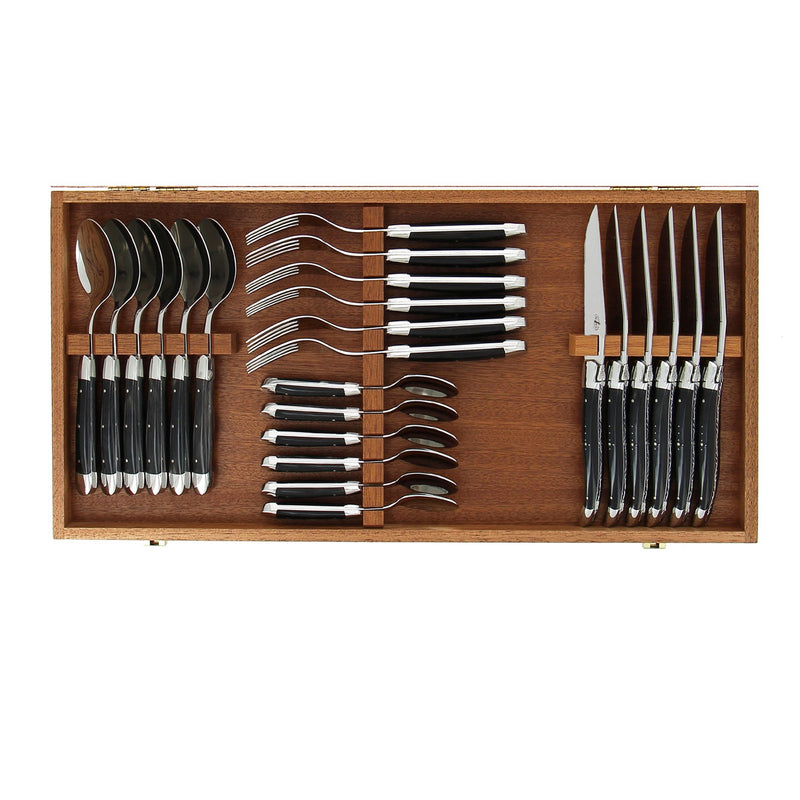 Forge de Laguiole Set of 24 pieces, Ebony Shiny Handle