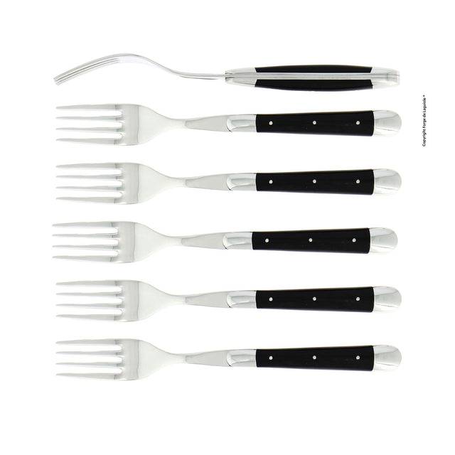 Forge de Laguiole Forks Set of 6, Black Shiny Handle