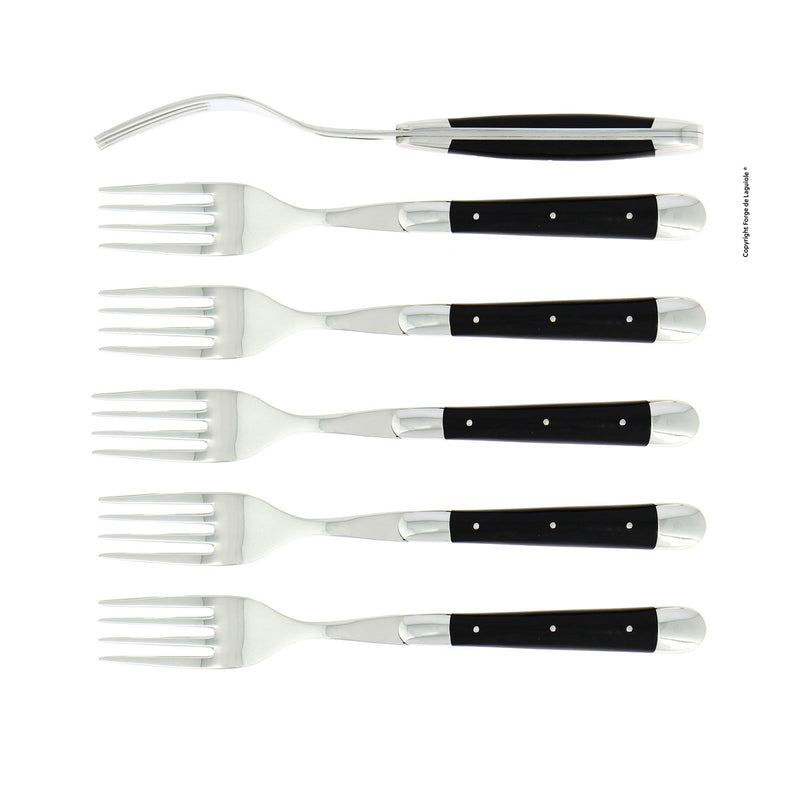 Forge de Laguiole Forks Set of 6, Black Shiny Handle