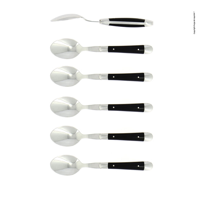 Forge de Laguiole Coffee Spoons Set of 6, Black Shiny Handle