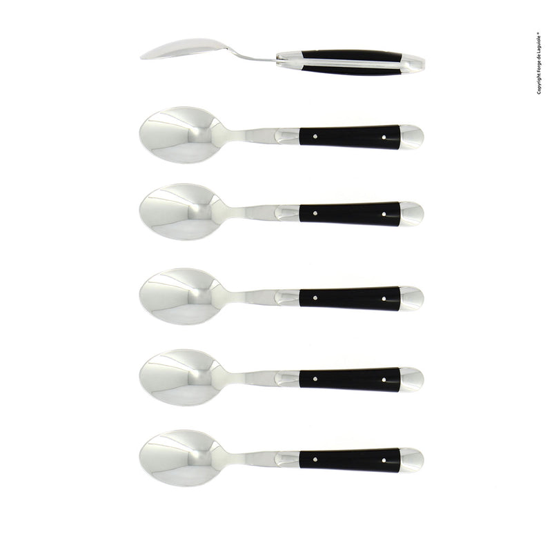 Forge de Laguiole Coffee Spoons Set of 6, Black Shiny Handle