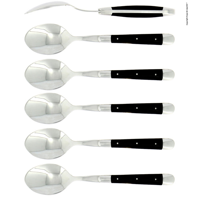 Forge de Laguiole Soup Spoons Set of 6, Black Shiny Handle