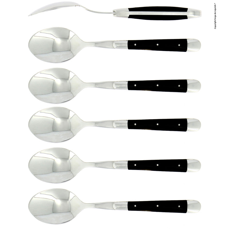 Forge de Laguiole Soup Spoons Set of 6, Black Shiny Handle