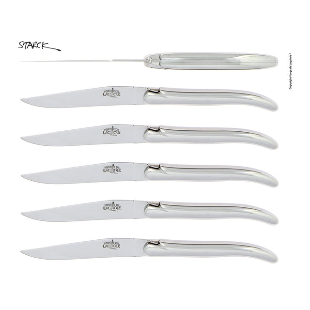 Forge de Laguiole Table Knives Set of 6, Starck, Shiny Finish Handle