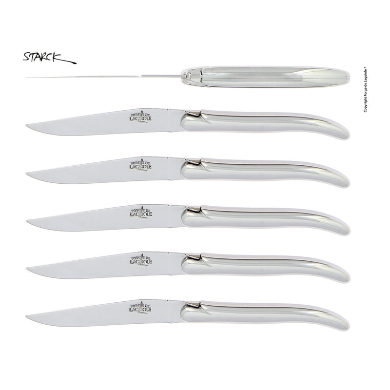 Forge de Laguiole Table Knives Set of 6, Starck, Shiny Finish Handle