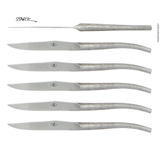 Forge de Laguiole Table Knives Set of 6, Starck, Satin Finish Handle