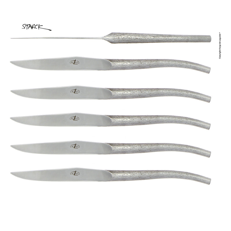 Forge de Laguiole Table Knives Set of 6, Starck, Satin Finish Handle