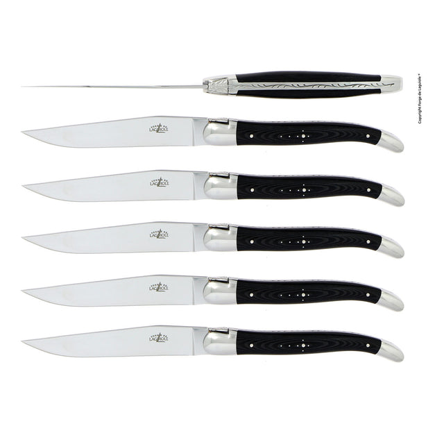 Forge de Laguiole Table Knives Set of 6, Black Shiny Handle