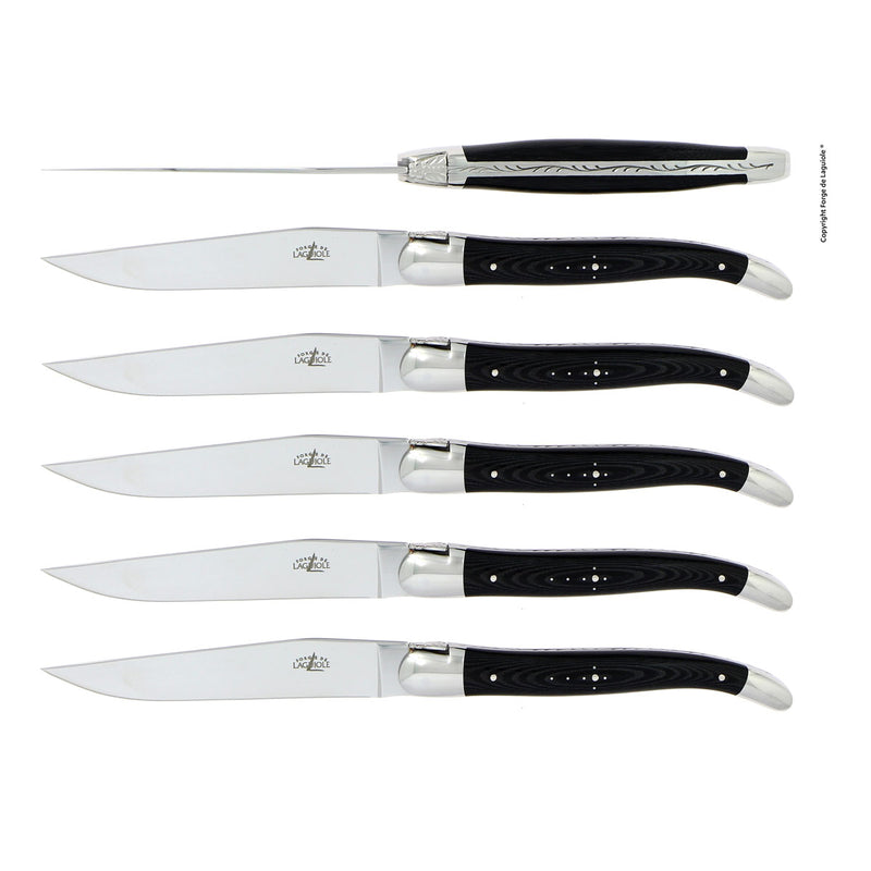 Forge de Laguiole Table Knives Set of 6, Black Shiny Handle