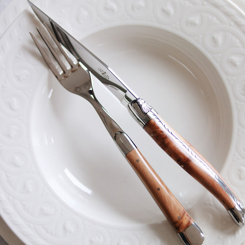 Forge de Laguiole Table Knives Set of 6, Juniper Shiny Handle