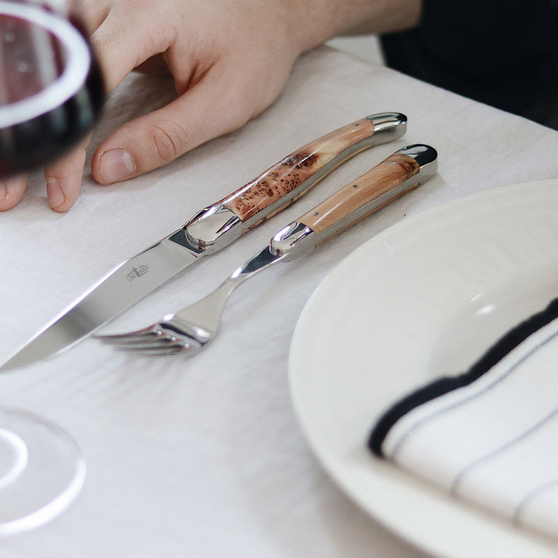 Forge de Laguiole Table Knives Set of 6, Juniper Shiny Handle