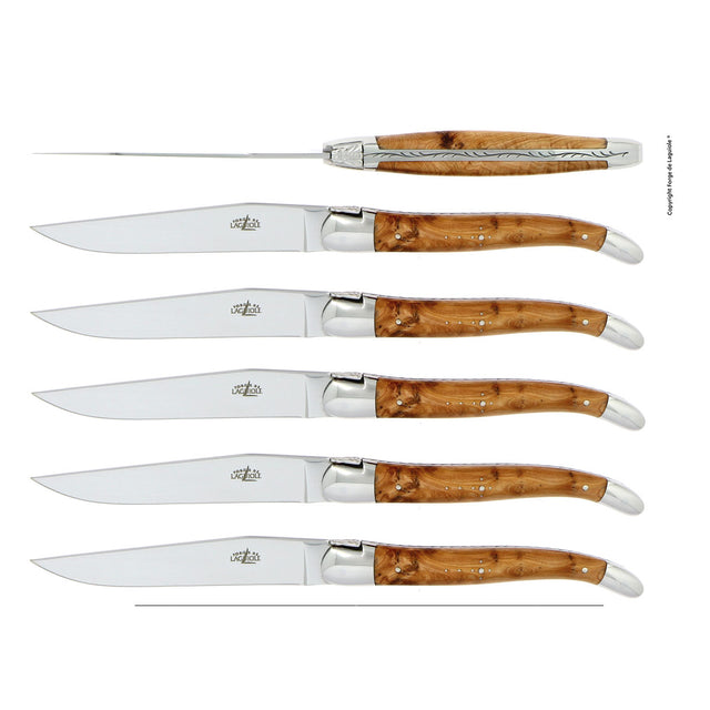 Forge de Laguiole Table Knives Set of 6, Juniper Shiny Handle
