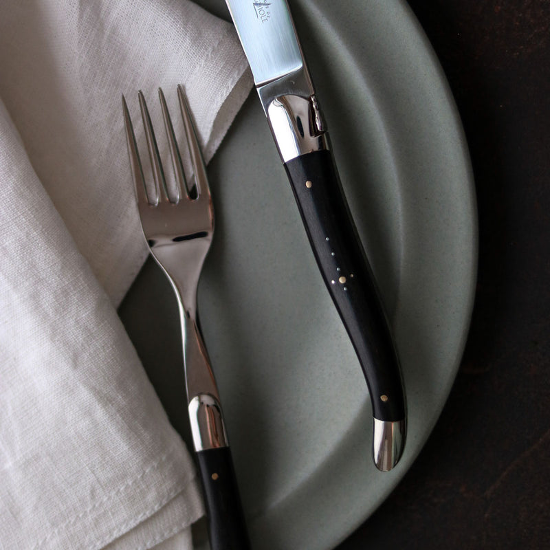 Forge de Laguiole Table Knives Set of 6, Ebony Shiny Handle