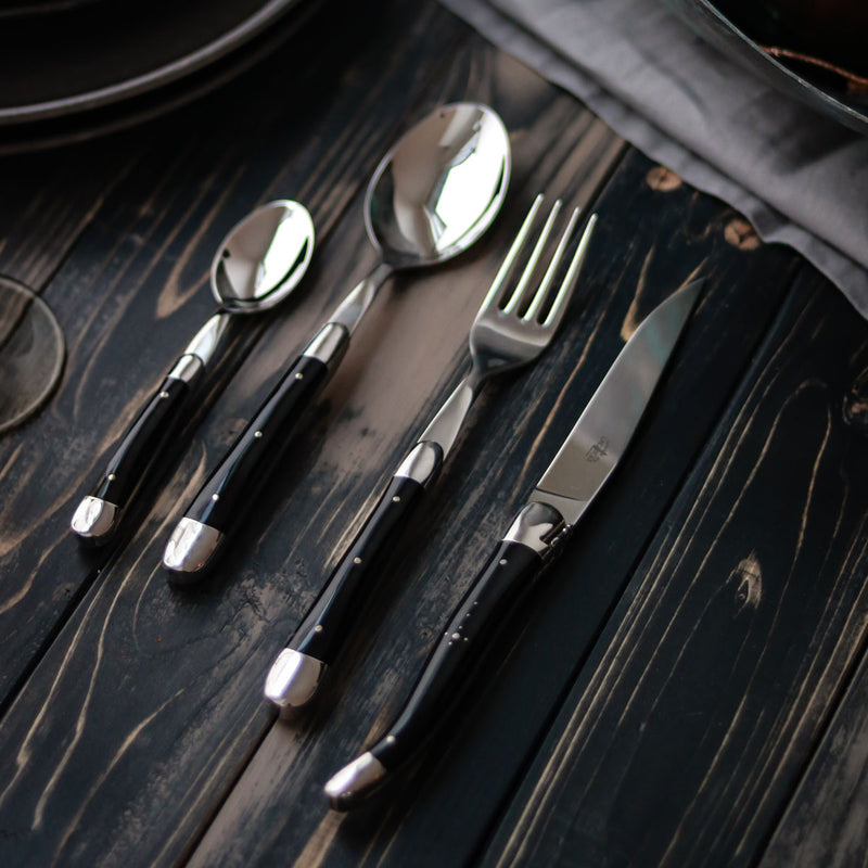 Forge de Laguiole Table Knives Set of 6, Dark Horn Shiny Handle