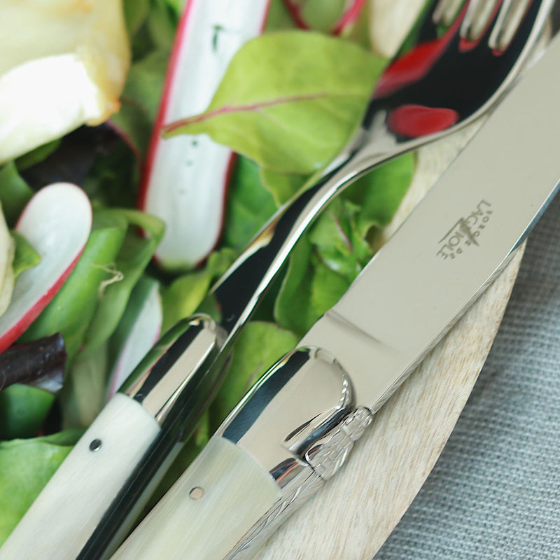 Forge de Laguiole Table Knives Set of 6, Light Horn Shiny Handle