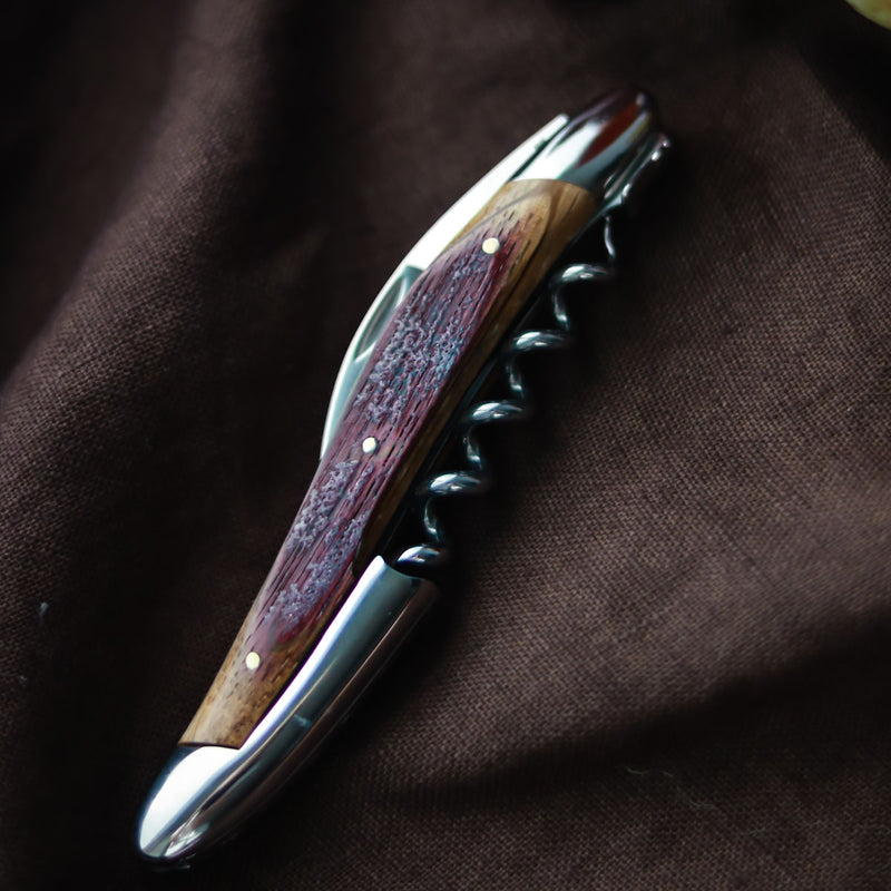 Forge de Laguiole Sommelier Knife, Stamped Bee, Barrel Oak Handle