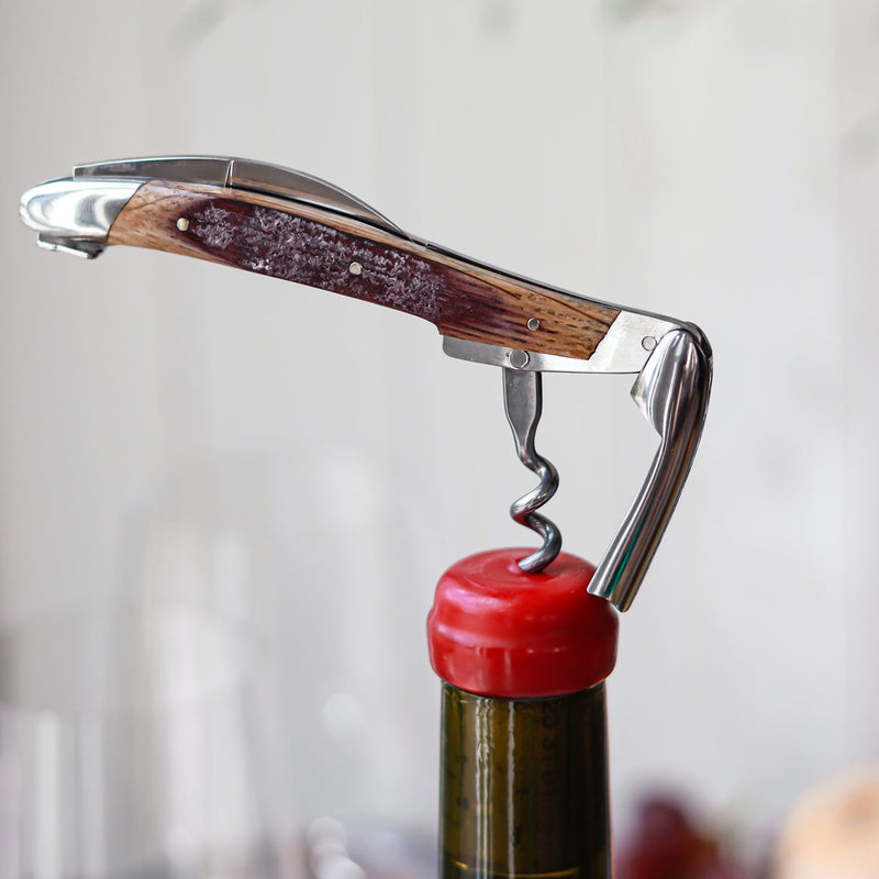 Forge de Laguiole Sommelier Knife, Stamped Bee, Barrel Oak Handle