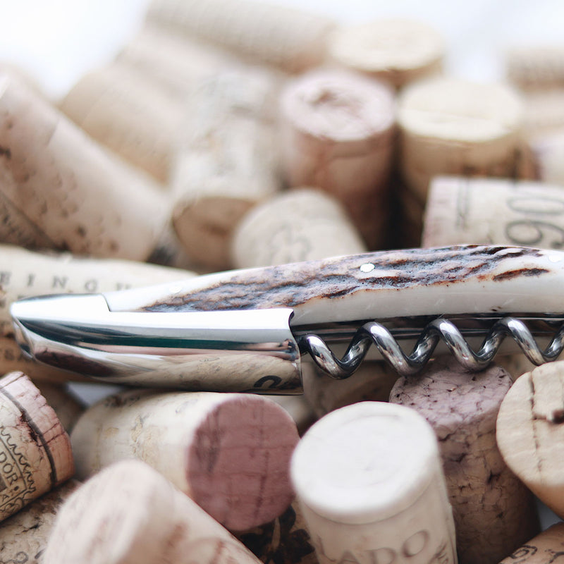 Forge de Laguiole Sommelier Knife, Stamped Bee, Deer Antlers Handle