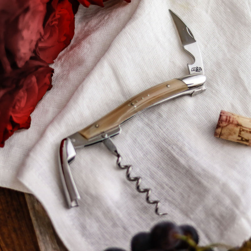 Forge de Laguiole Sommelier Knife, Stamped Bee, Light Horn Handle