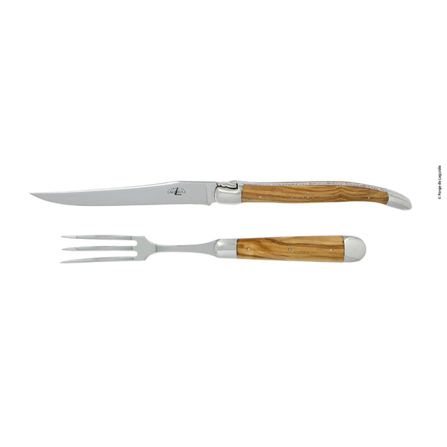 Forge de Laguiole Carving Set, Large model, Olivewood Handle