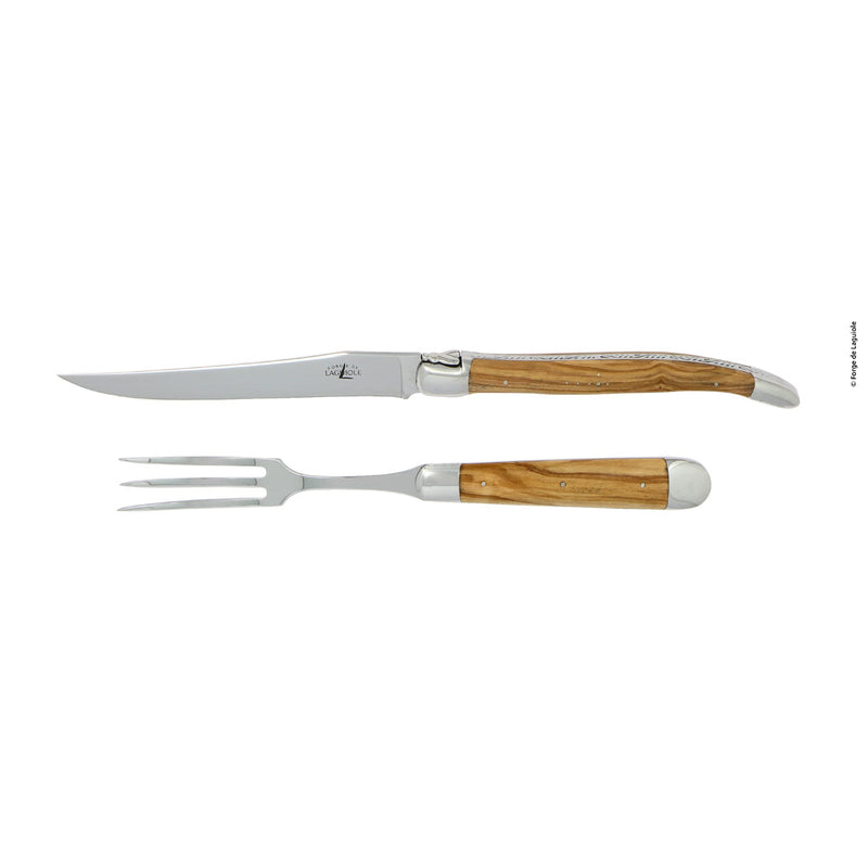 Forge de Laguiole Carving Set, Large model, Olivewood Handle