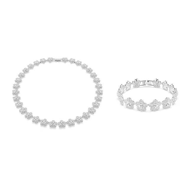 Swarovski x Ariana Grande Jewellery Set of 2, Round cut, Flower Set, White, Rhodium Plated