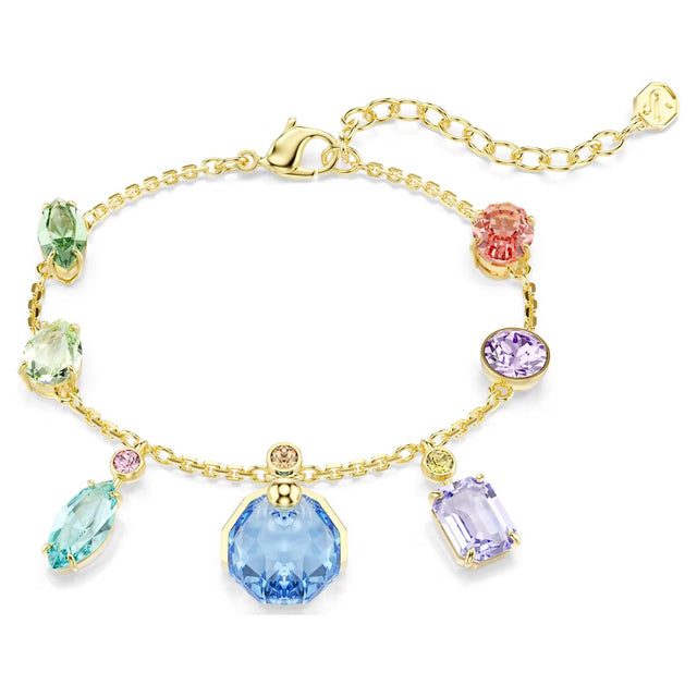 Swarovski Gema bracelet, Mixed cuts, Dangling crystals, Multicoloured, Gold-tone plated