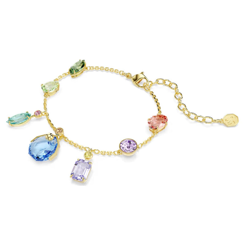 Swarovski Gema bracelet, Mixed cuts, Dangling crystals, Multicoloured, Gold-tone plated