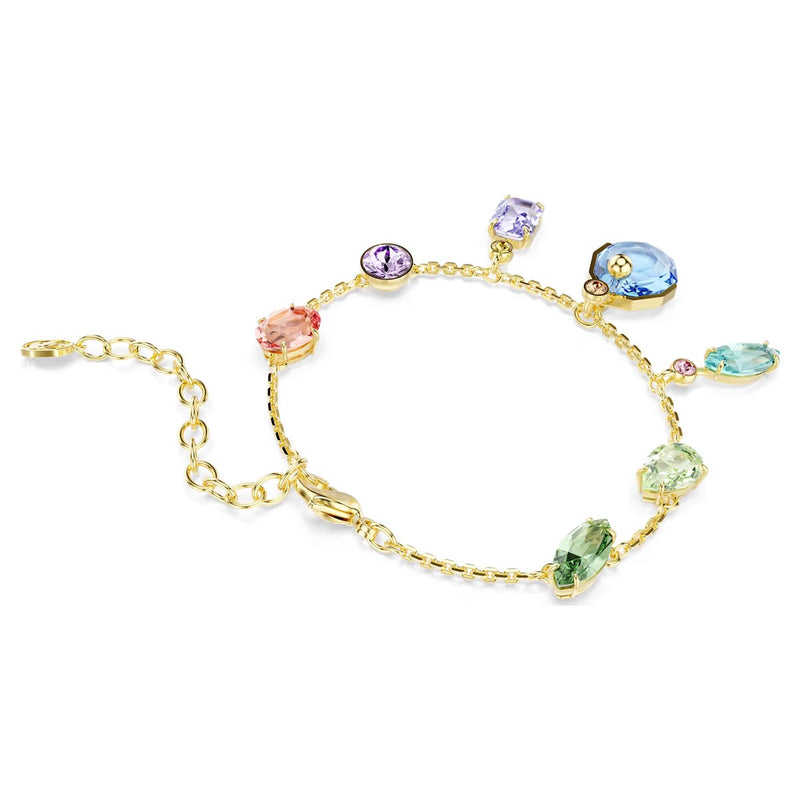 Swarovski Gema bracelet, Mixed cuts, Dangling crystals, Multicoloured, Gold-tone plated
