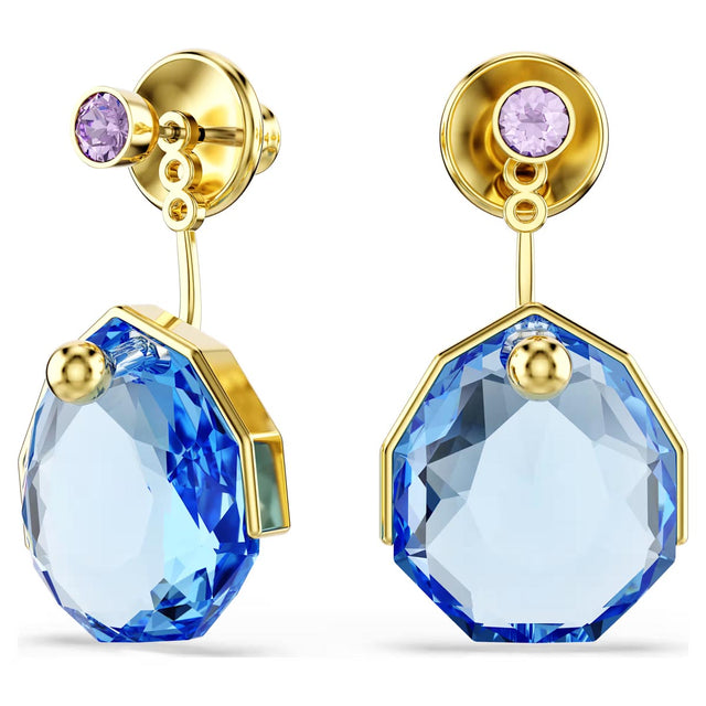 Swarovski Gema earring jackets, Blue, Gold-tone plated