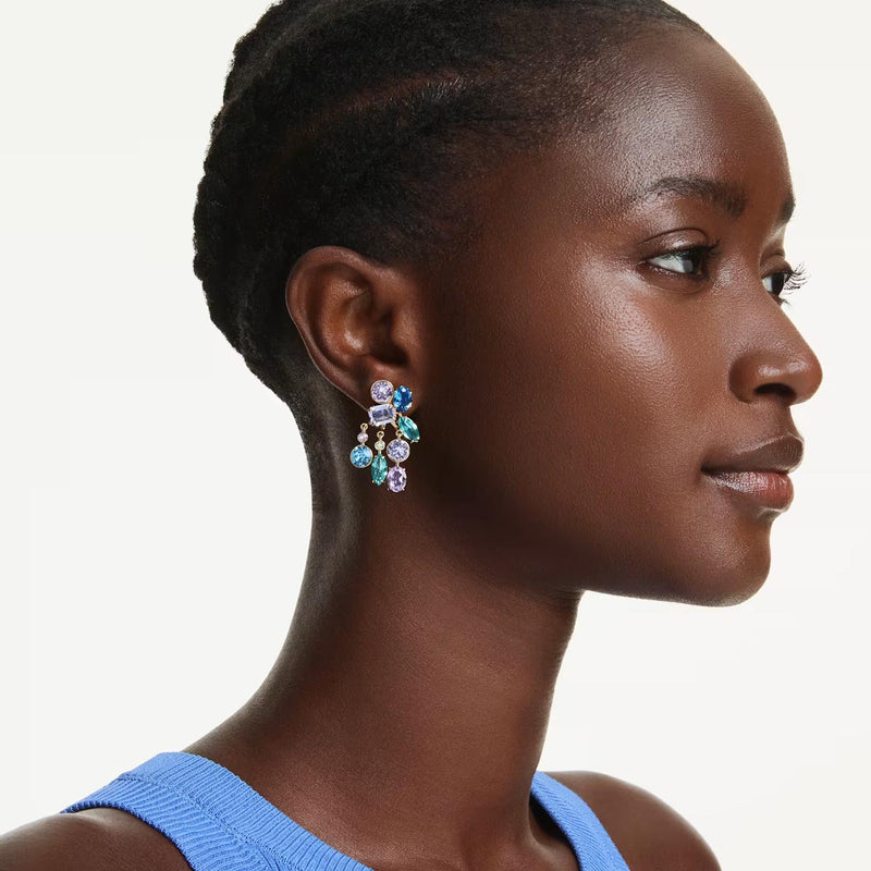 Swarovski Gema earring jackets, Mixed cuts, Multicoloured, Gold-tone plated