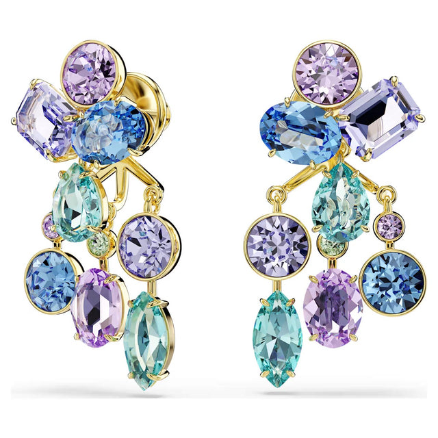 Swarovski Gema earring jackets, Mixed cuts, Multicoloured, Gold-tone plated