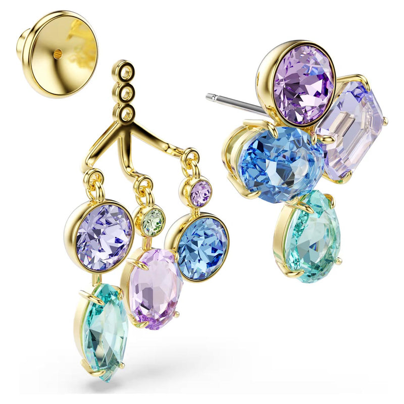 Swarovski Gema earring jackets, Mixed cuts, Multicoloured, Gold-tone plated