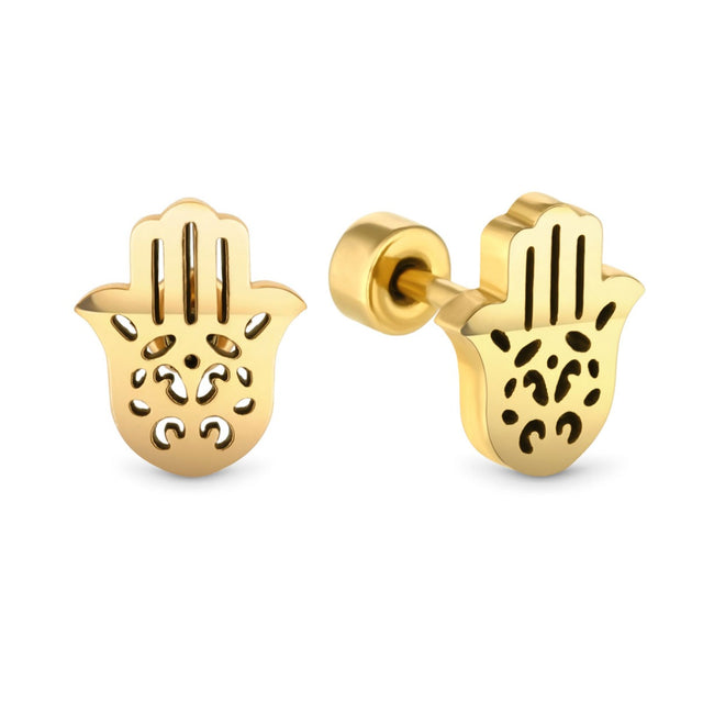 Amori Hamsa Earrings, Gold
