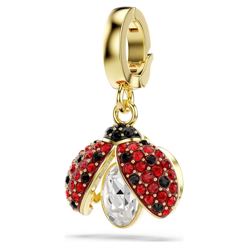 Swarovski Idyllia charm, Mixed cuts, Ladybird, Red, Gold-tone plated