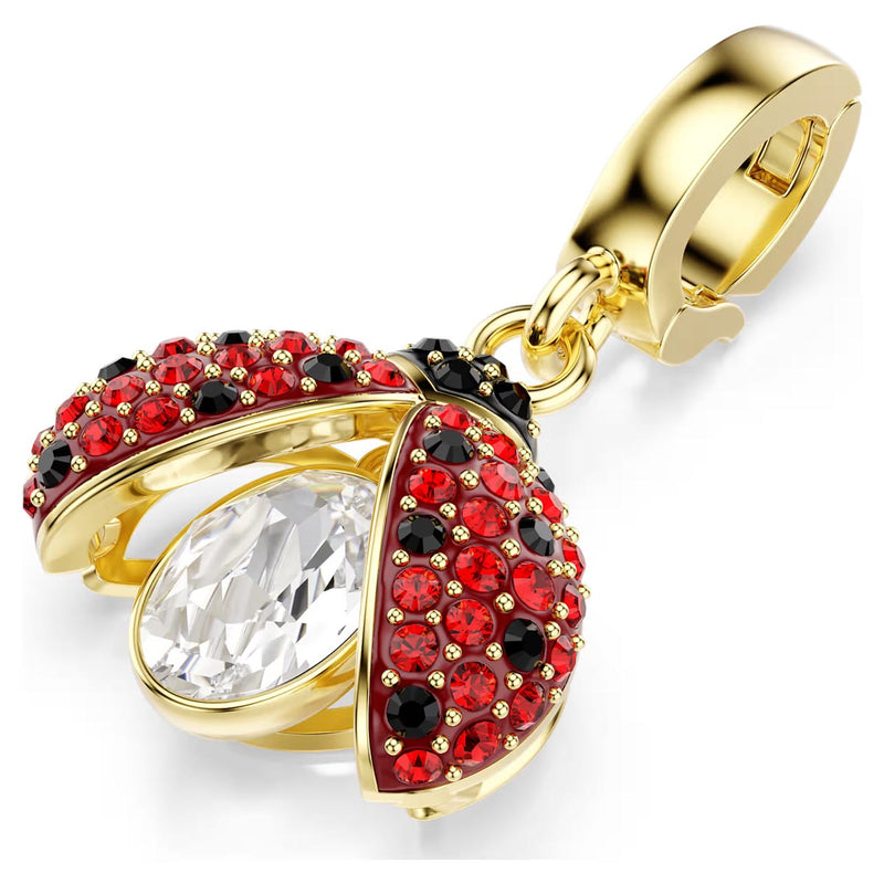 Swarovski Idyllia charm, Mixed cuts, Ladybird, Red, Gold-tone plated