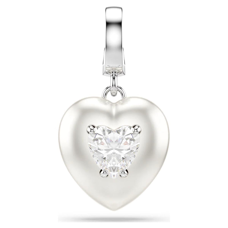 Swarovski Idyllia charm, Mixed cuts, Pearl-coloured coating, Heart, White, Rhodium plated